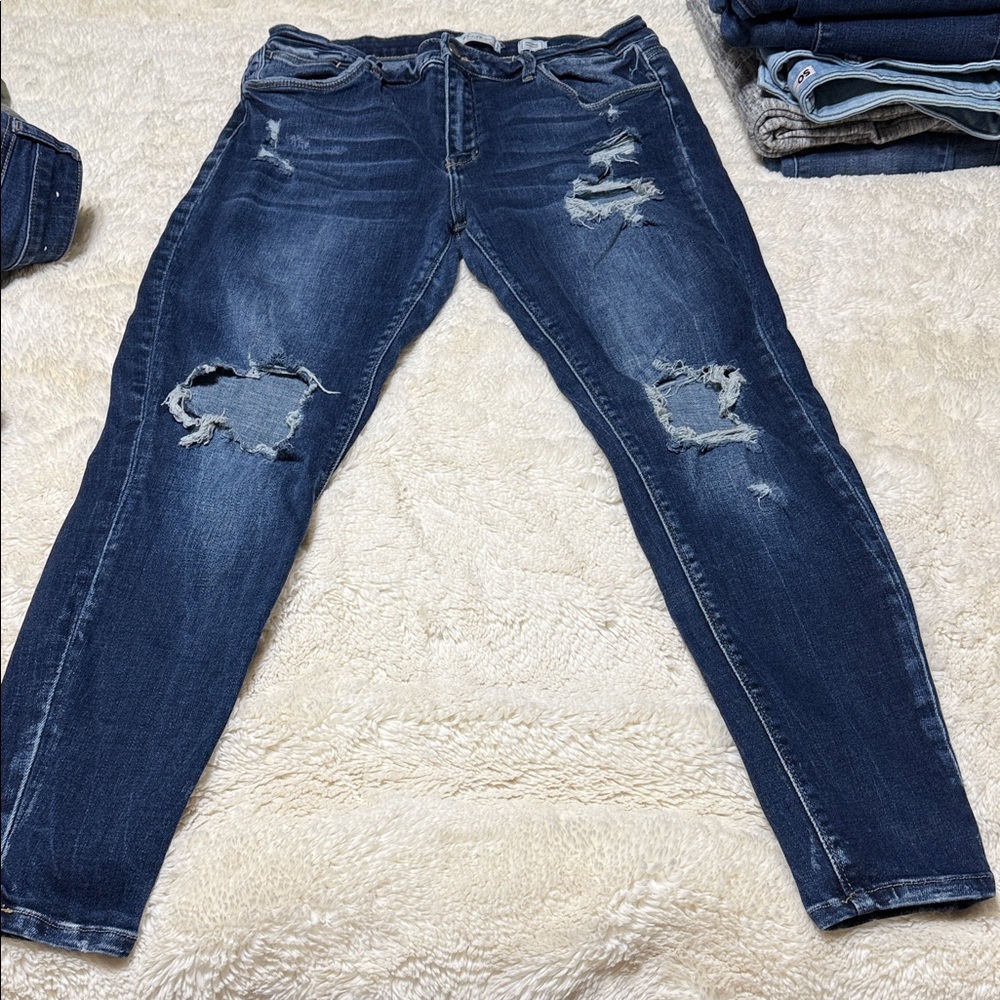 KanCan Dark Blue Distressed Boyfriend Jeans